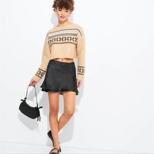 Black Layered Ruffle Satin Mini Skirt